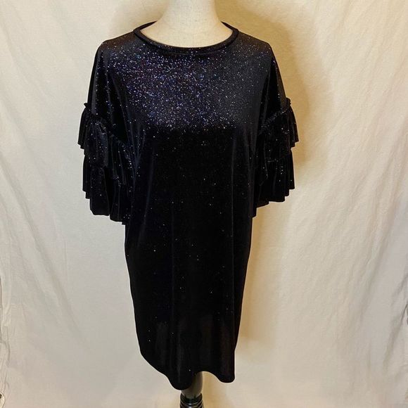 H&M black velour multicolor sparkle dress M - Picture 1 of 6